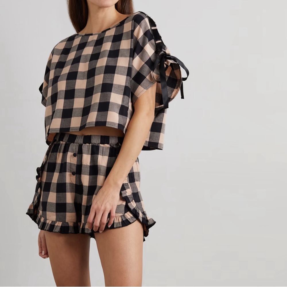 Morgan Lane Black and Tan Checkered Pajama Top